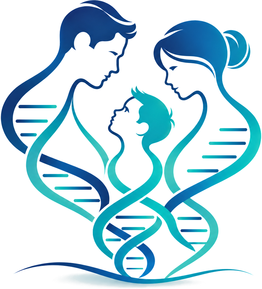 Ilustración de la familia completa unida por una doble hélice de ADN