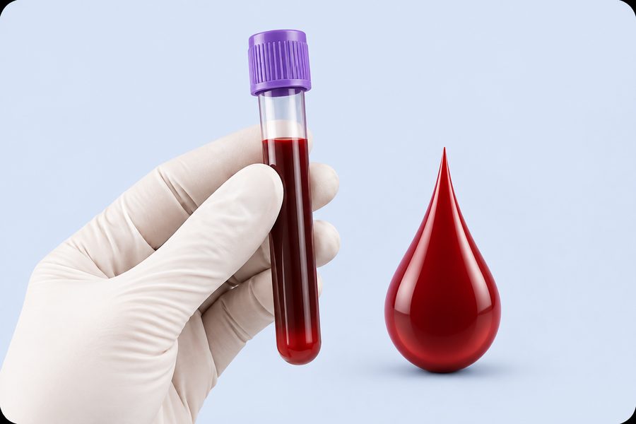 Muestra de sangre en tubo con tapa lila