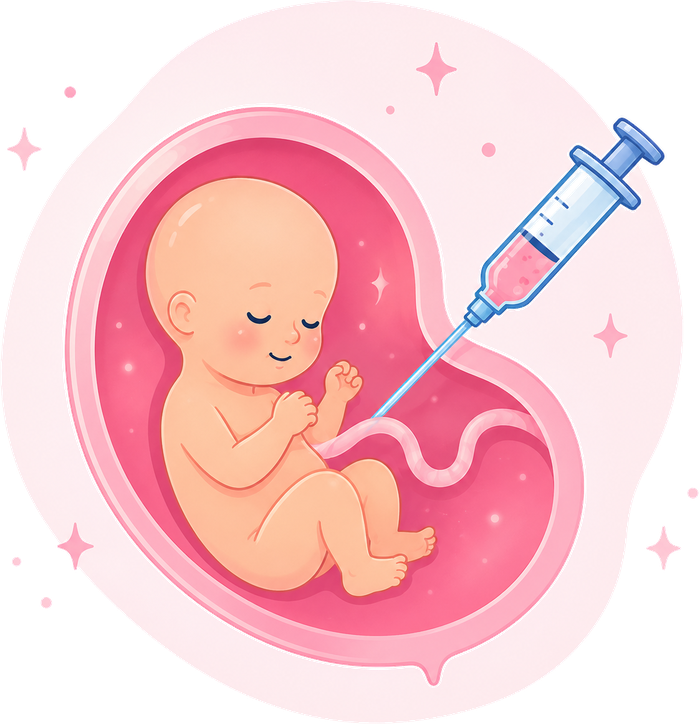Ilustración de un feto — prueba prenatal invasiva por amniocentesis